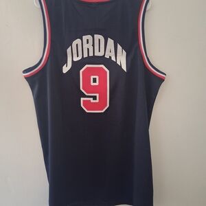 Jordan #9 Navy Basketball Jersey with Red & White Trim